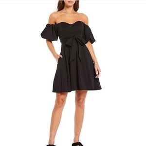 Belle Badgley Mischka Black Gracy Puff Sleeve Cocktail Wedding Guest Dress